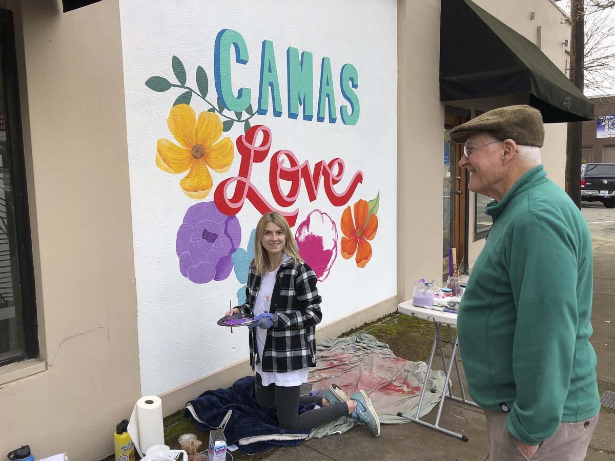 Hailee Parman will be the featured artist at Papermaker Pride. Hailee is a senior at Camas High School and painted the Camas Love mural on 5th Avenue as part of her senior project. Photo courtesy of Downtown Camas Association