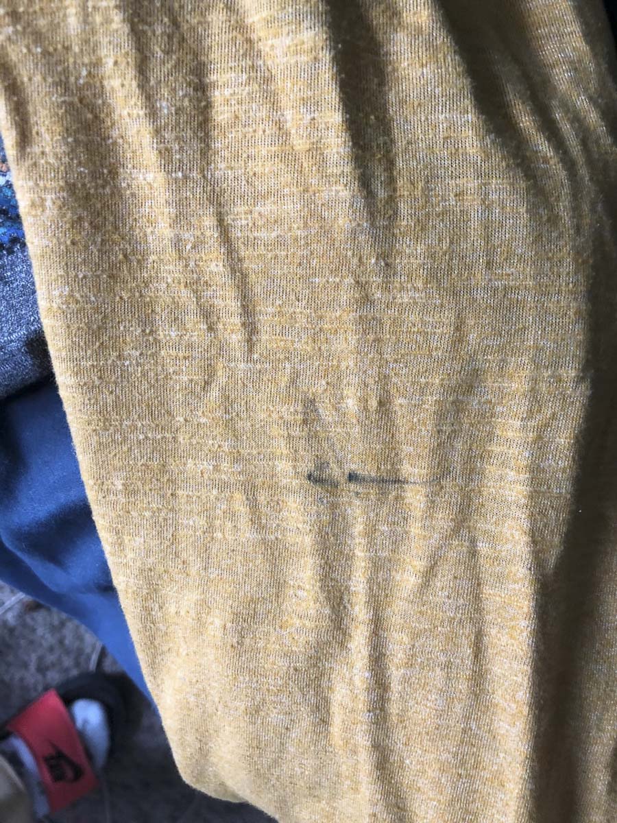 Kelan Jordan’s shirt shows pencil marks where another student stabbed him after class. Photo courtesy Karah Jordan