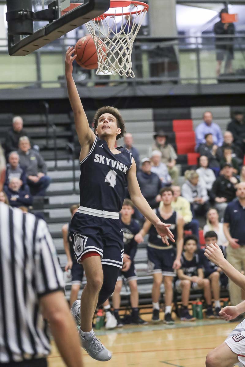 Squeeky Johnson is one of many Skyview players with high basketball IQ, according to coach Matt Gruhler. There are three players on the team who are sons of coaches and/or former college basketball players. Photo by Mike Schultz