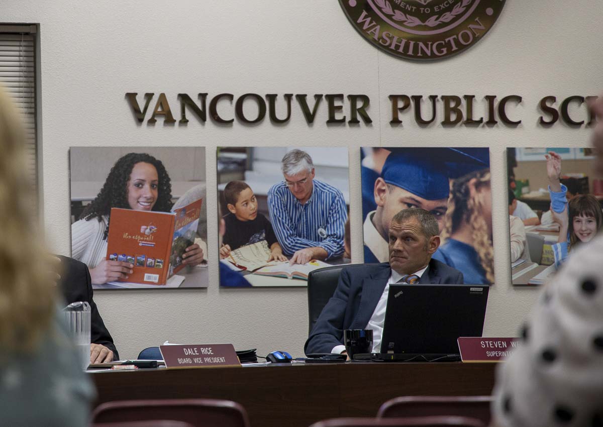 Vancouver Public Schools Superintendent Steven Webb at a meeting discussing the supplemental levy. Photo by Chris Brown