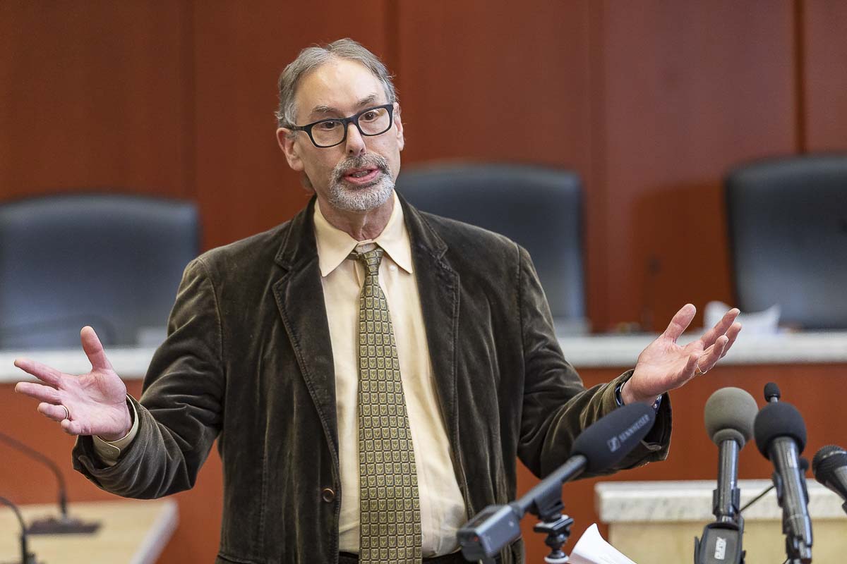 Dr. Alan Melnick, Clark County Public Health officer, speaks at a press conference on March 13. Photo by Mike Schultz