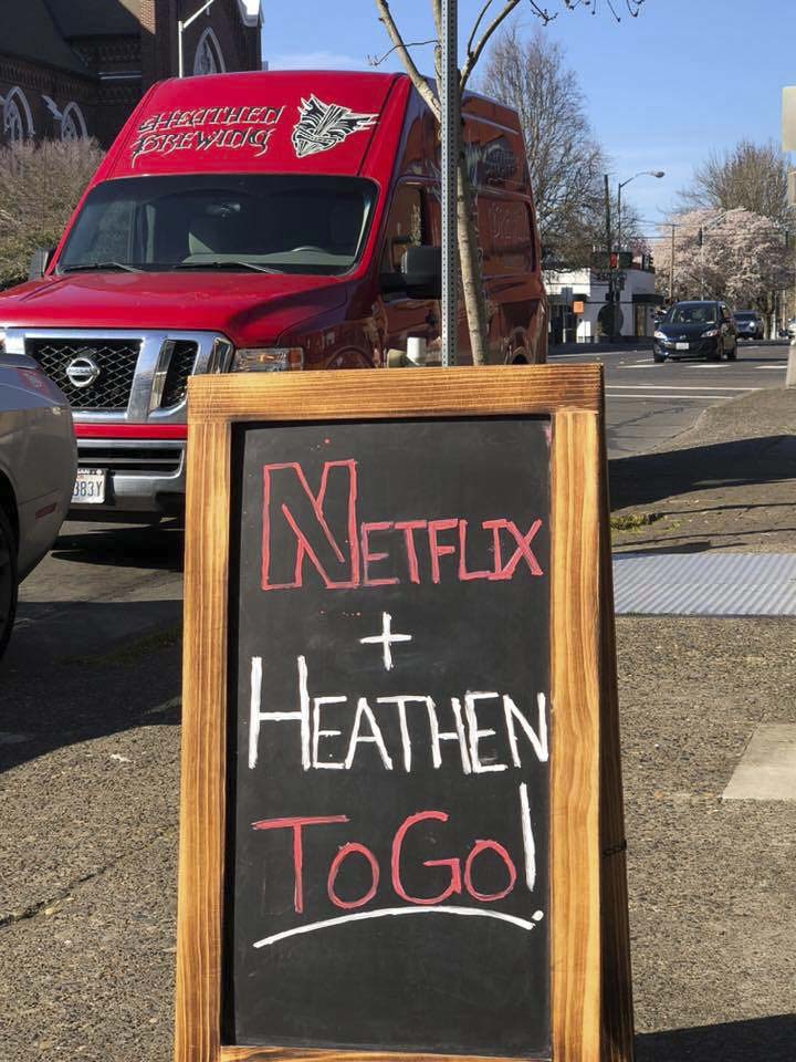 A sign outside Feral Public House in Vancouver invites people to still order take-out even during the closure of restaurants due to COVID-19. Photo courtesy of Feral Public House