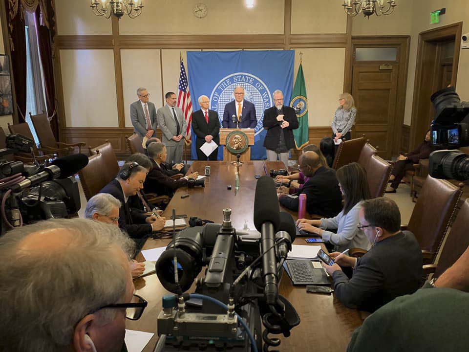 Washington Gov. Jay Inslee at a press conference earlier this month. Photo courtesy Governor Jay Inslee’s Office