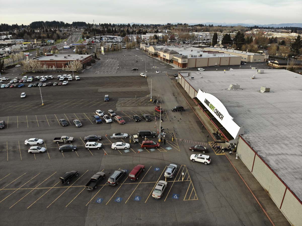 An aerial view of Living Hope’s first drive-in gathering since the beginning of the COVID-19 outbreak. Photo courtesy of Living Hope Church