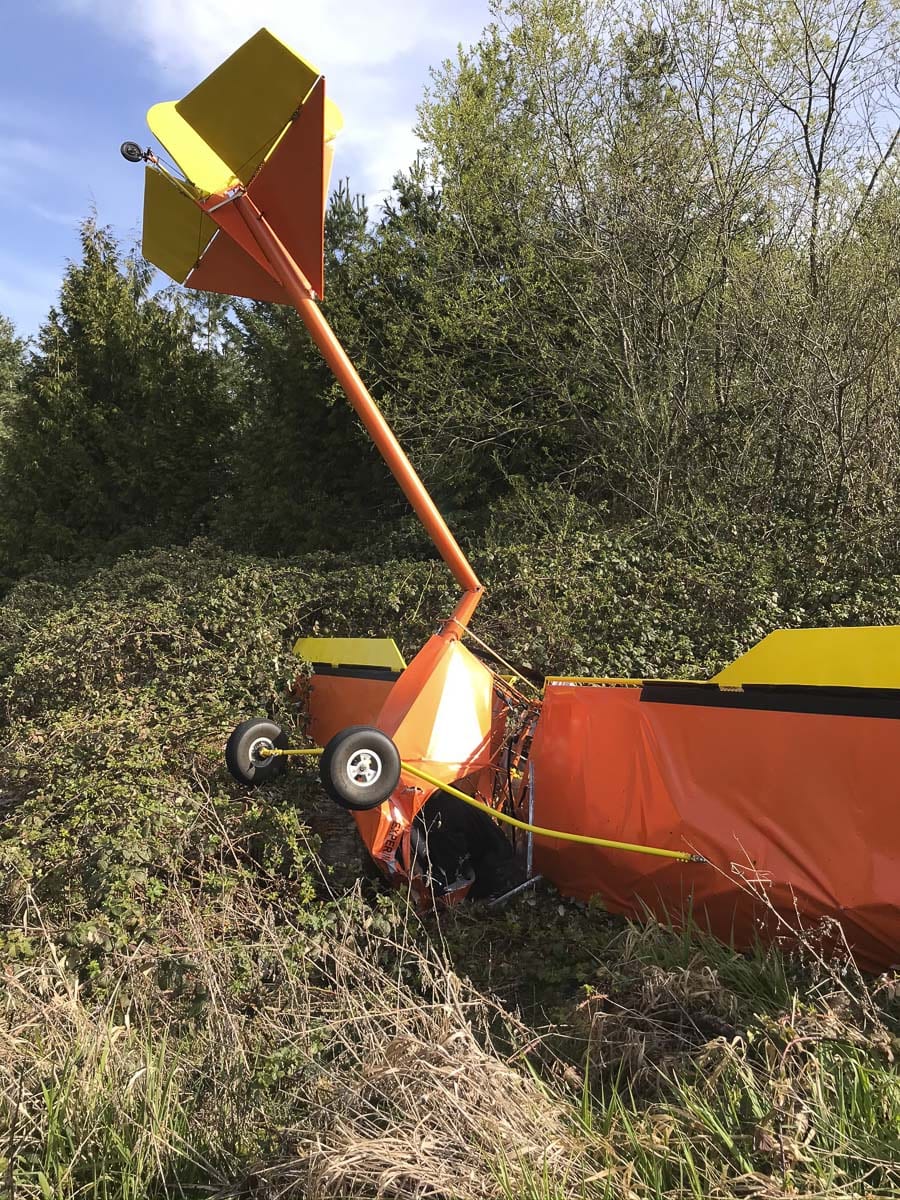 This ultralight aircraft crashed in North Clark County Monday morning. The pilot was pronounced deceased at the scene. Photo courtesy of Clark County Fire & Rescue