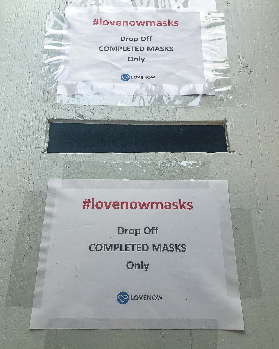 Completed masks can be deposited in these closed boxes at Chuck’s Produce in Salmon Creek and on Mill Plain. Photo by Mike Schultz