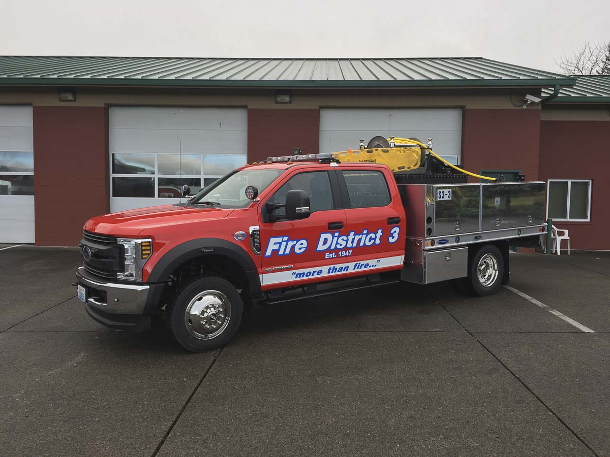 Squads are a piece of emergency apparatus that help Clark County Fire District 3 respond faster to emergency calls. They also have off-road capabilities to fight wildland fires. Photo courtesy of Clark County Fire District 3