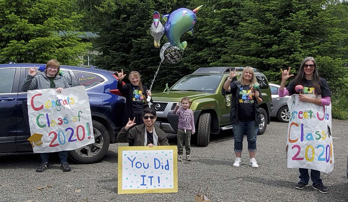 Columbia Elementary School's Early Intervention Special Education Preschool staff decorated their cars and made special trips to the homes of each of their graduates. Photo courtesy of Woodland Public Schools