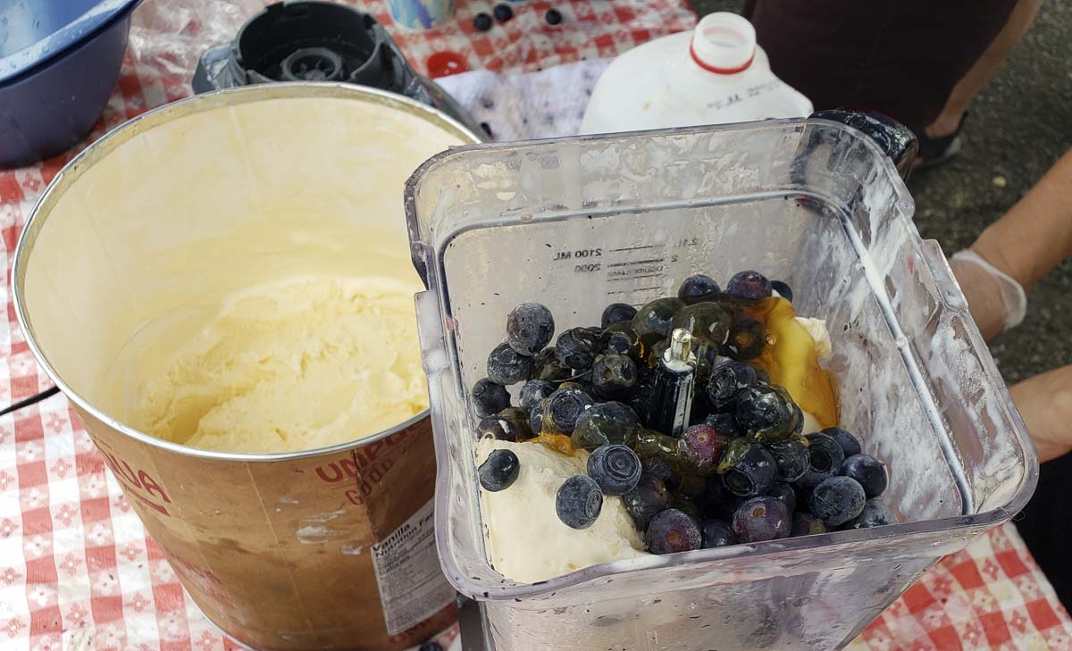 Blueberries. Ice Cream. Milk. In a blender. These shakes were popular Saturday. Photo by Paul Valencia