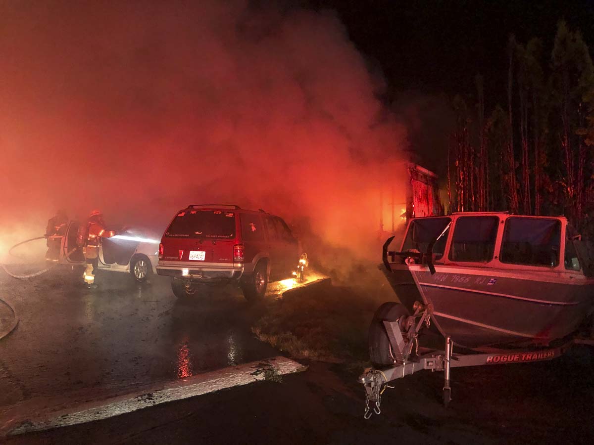 Three adult residents of a mobile home in Ridgefield made it out of their home safely after being notified by neighbors their home was on fire early Friday morning. Photo courtesy of Clark County Fire & Rescue
