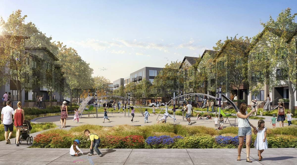 Artist rendering of a neighborhood park as part of a newly redeveloped Tower Mall area in The Heights District. Image courtesy Vancouver Community and Economic Development Department