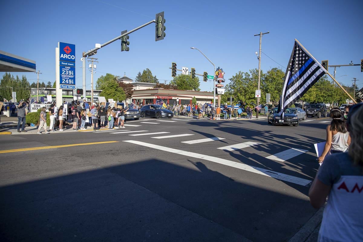 There was a Rally for the Blue and a Black Lives Matter protest at roughly the same time Friday night in Camas. Photo by Jacob Granneman