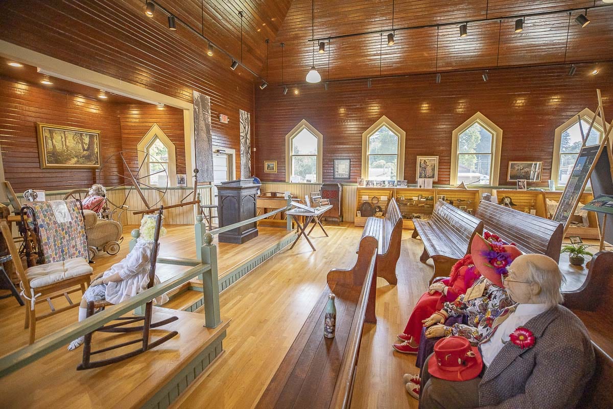 The inside of the main chapel room at the museum can be seen here, complete with hand-sewn parishioners. Photo by Mike Schultz