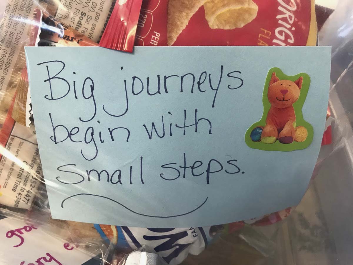 The snack bag notes are a great way to share a positive message in a challenging time. Photo courtesy of Ridgefield Public Schools