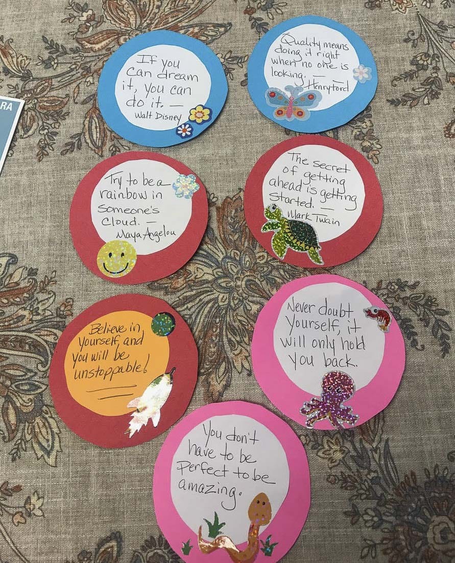 Ridgefield community members made notes to encourage and support families receiving snack bags from the Ridgefield Family Resource Center. Photo courtesy of Ridgefield Public Schools