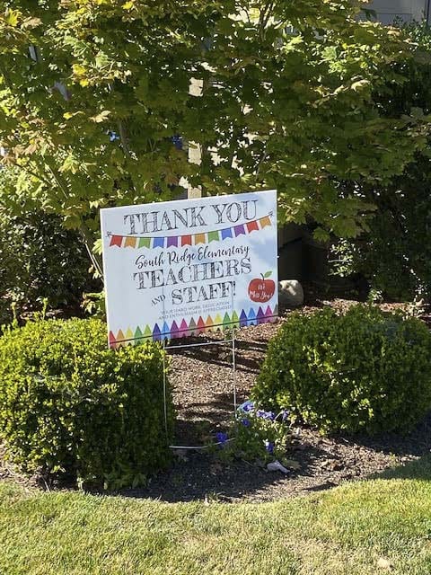 The yard signs thank South Ridge Elementary School teachers for all their hard work. Photo courtesy of Ridgefield Public Schools