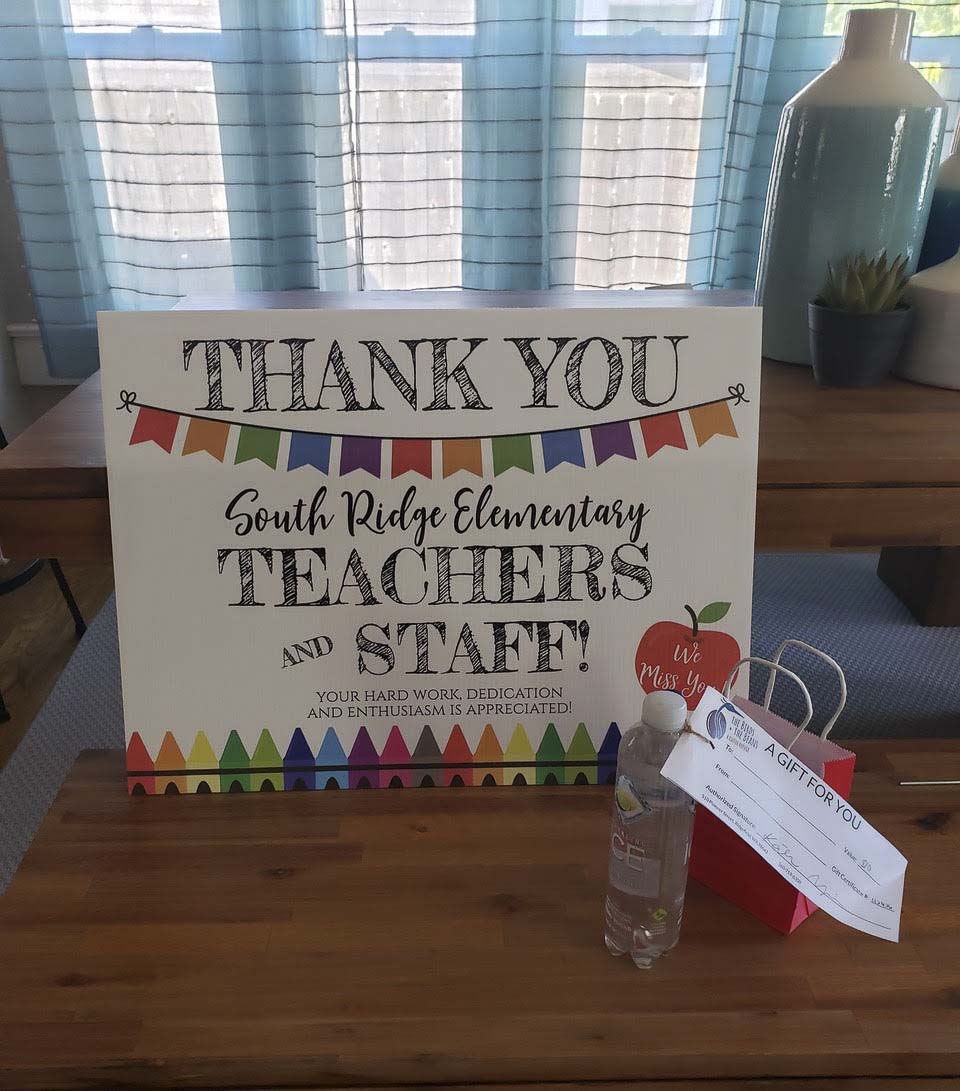 Teachers received the yard sign and a goodie bag just before the start of online classes for the new school year. Photo courtesy of Ridgefield Public Schools