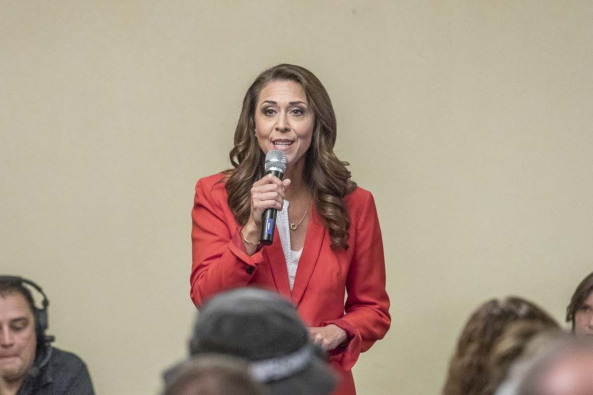 Congresswoman Jaime Herrera Beutler is shown here at a Woodland Chamber of Commerce debate two years ago. Photo by Mike Schultz