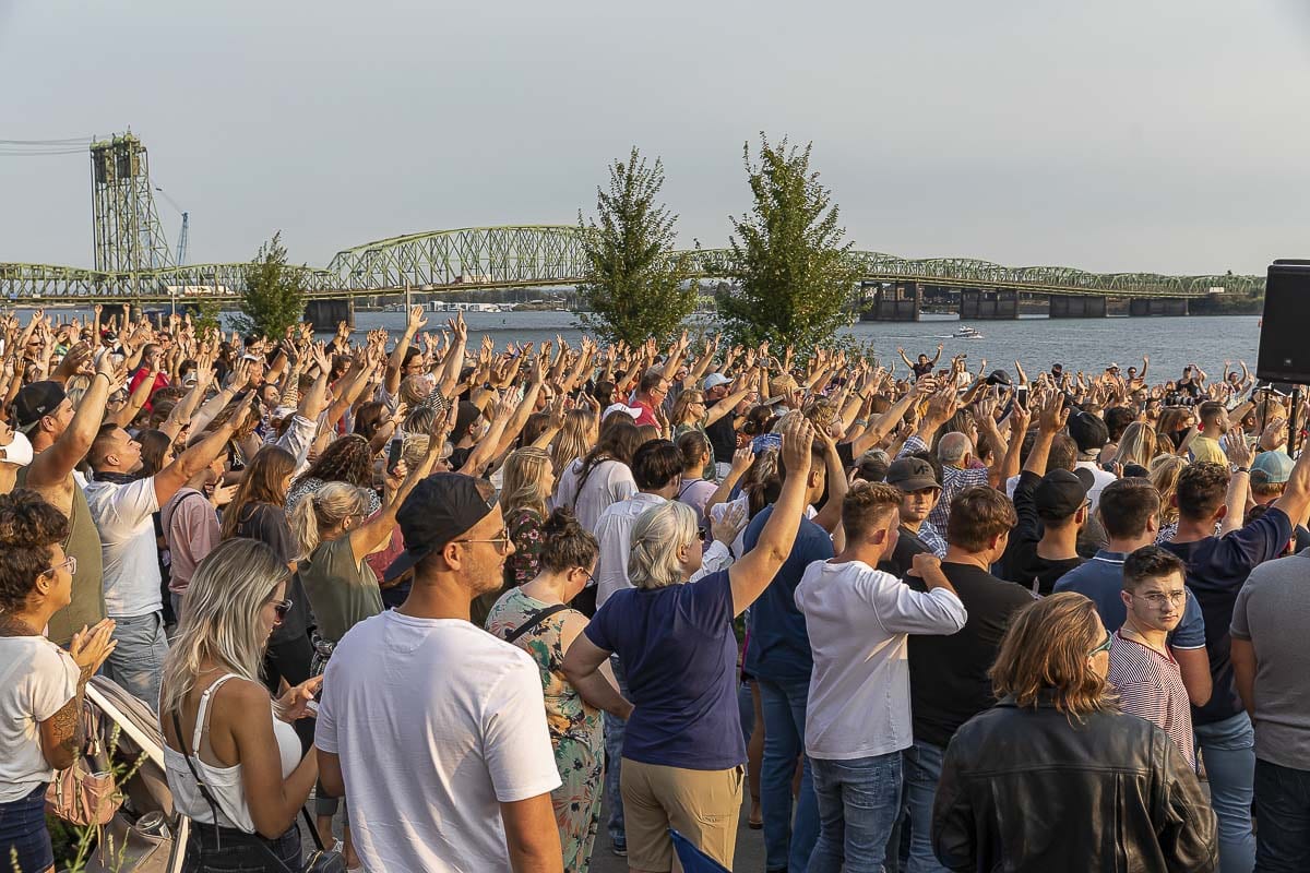 Worshipers came to Vancouver’s Waterfront Park on Friday to sing with Let Us Worship. Photo by Mike Schultz