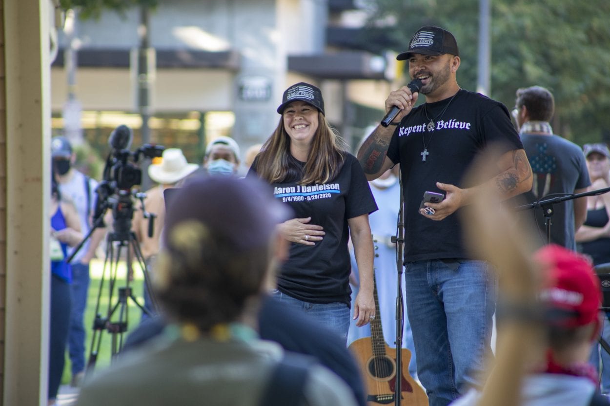 Patriot Prayer founder and leader Joey Gibson, is seen here with Michelle Dawson; a member of the group and a Yacolt town councilor. Photo by Jacob Granneman