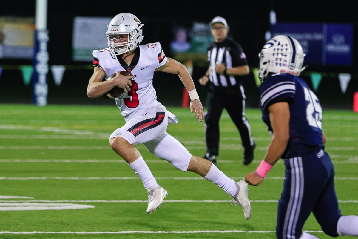 Camas quarterback Jake Blair is a dual-threat quarterback with a strong arm and instincts. He has accepted an offer to be a preferred walk-on at Oregon State University. The recruiting process has changed a lot during the pandemic. Photo by Mike Schultz