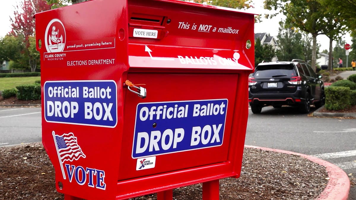 A new ballot drop box at the C-TRAN bus depot in Hazel Dell. Photo by Mike Schultz