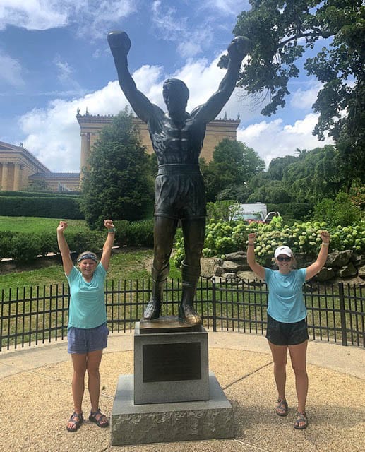 The family would often watch a movie, then go to the site. Here, Maddie and Bailey hang out with Rocky Balboa. Photo courtesy of the Castro family