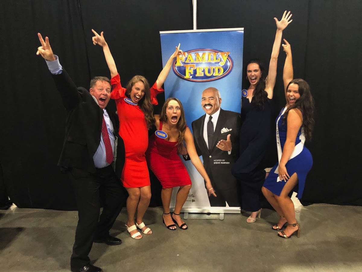 Being loud and enthusiastic are required to be on the Family Feud game show. No problem for the Schroeder family of Camas. Photo courtesy Schroeder family