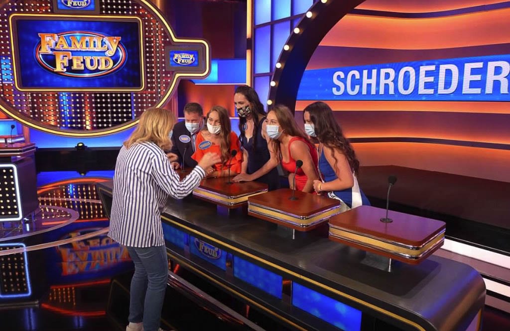 The Schroeder family of Camas said it took more than an hour to record a 20-minute game show. Producers would talk to each family during breaks. Photo courtesy Schroeder family