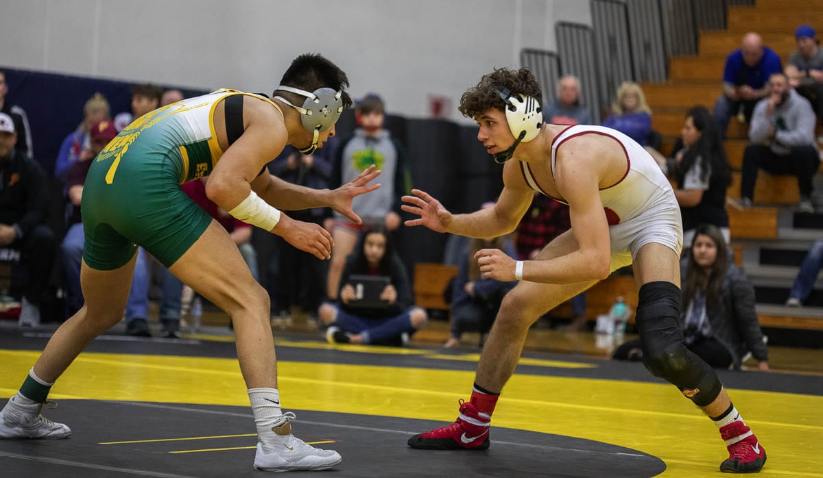 Jason Wilcox of Prairie, right, won titles at Clark County Championships (shown here) and the prestigious Pac Coast Championships last season. He finished second at state. Photo by Jacob Granneman