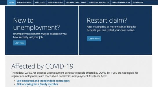 The Employment Security Department website front page