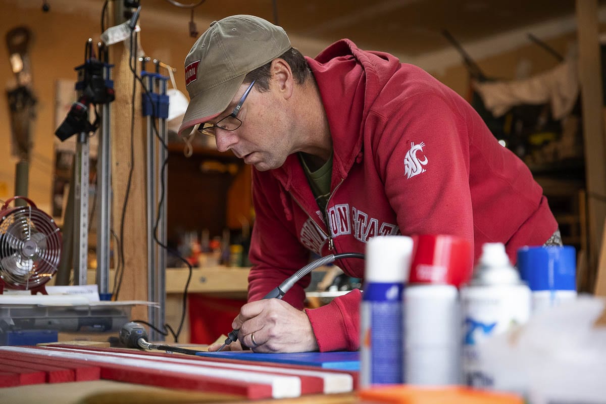 Tom McGraw of Yacolt loves working with wood in his garage workshop. A former professional baseball player, McGraw has a number of passions in his life today. Photo by Mike Schultz