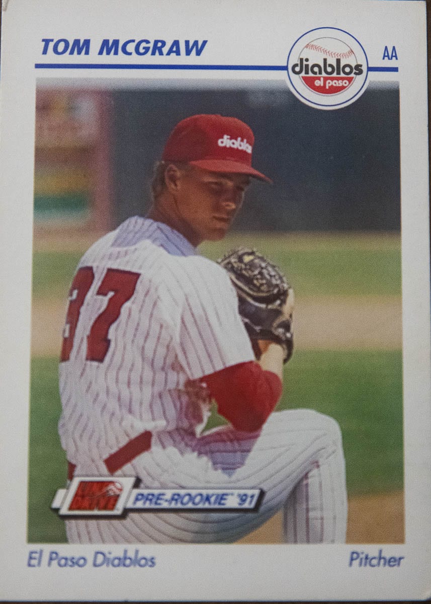 Tom McGraw, a 1986 graduate of Battle Ground and a former Washington State Cougar, played nine seasons of professional baseball. He made it to the big leagues, pitching two games for the St. Louis Cardinals, in 1997. These are two baseball cards from his minor league days.