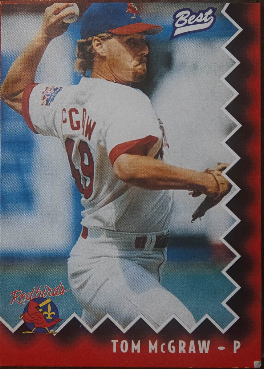 Tom McGraw, a 1986 graduate of Battle Ground and a former Washington State Cougar, played nine seasons of professional baseball. He made it to the big leagues, pitching two games for the St. Louis Cardinals, in 1997. These are two baseball cards from his minor league days.