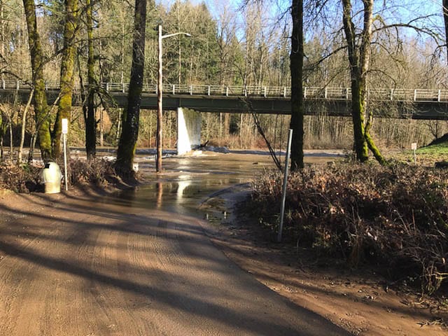 Flooding on Daybreak Regional Park trail. Photo courtesy of Clark County Public Works