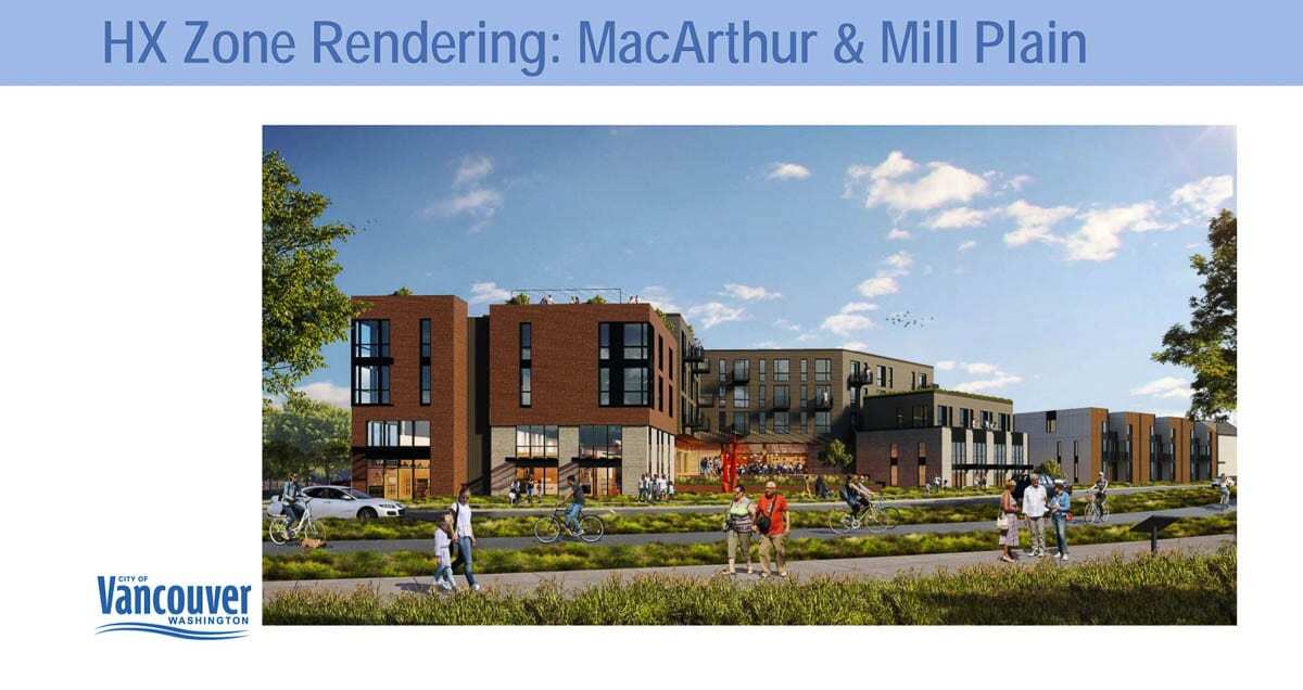 A render showing potential building heights near Mill Plain and MacArthur Blvd. Image courtesy city of Vancouver