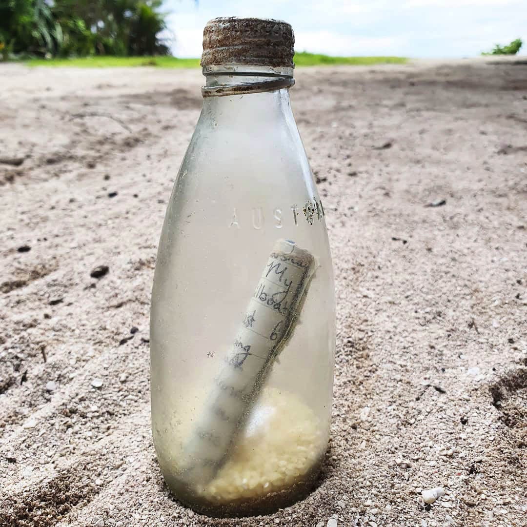 The message in the bottle Niki tossed into the sea took two years to make it to Papua New Guinea from the equator in the middle of the Pacific. Photo courtesy of Hayley Versace