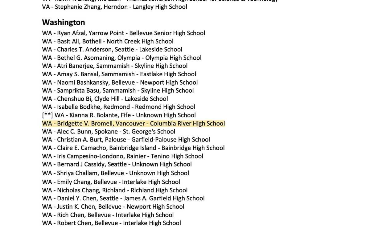 Bridgette Bromell’s name is seen among the nominees from Washington state on the national list of 4,500 nominees. Photo courtesy of the U.S. Department of Education