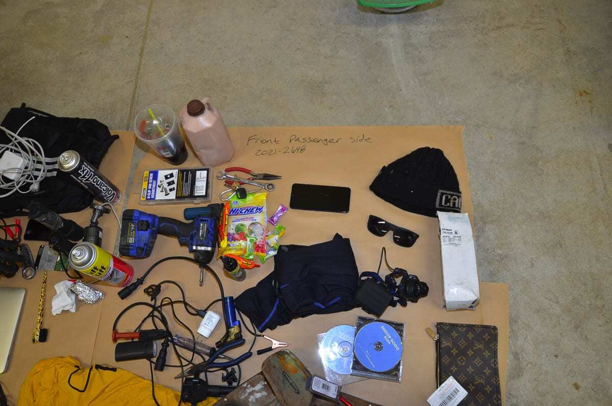 Photo #2 shows the items that were in the front passenger area of the vehicle. Photo courtesy of SW Washington Independent Investigative Response Team