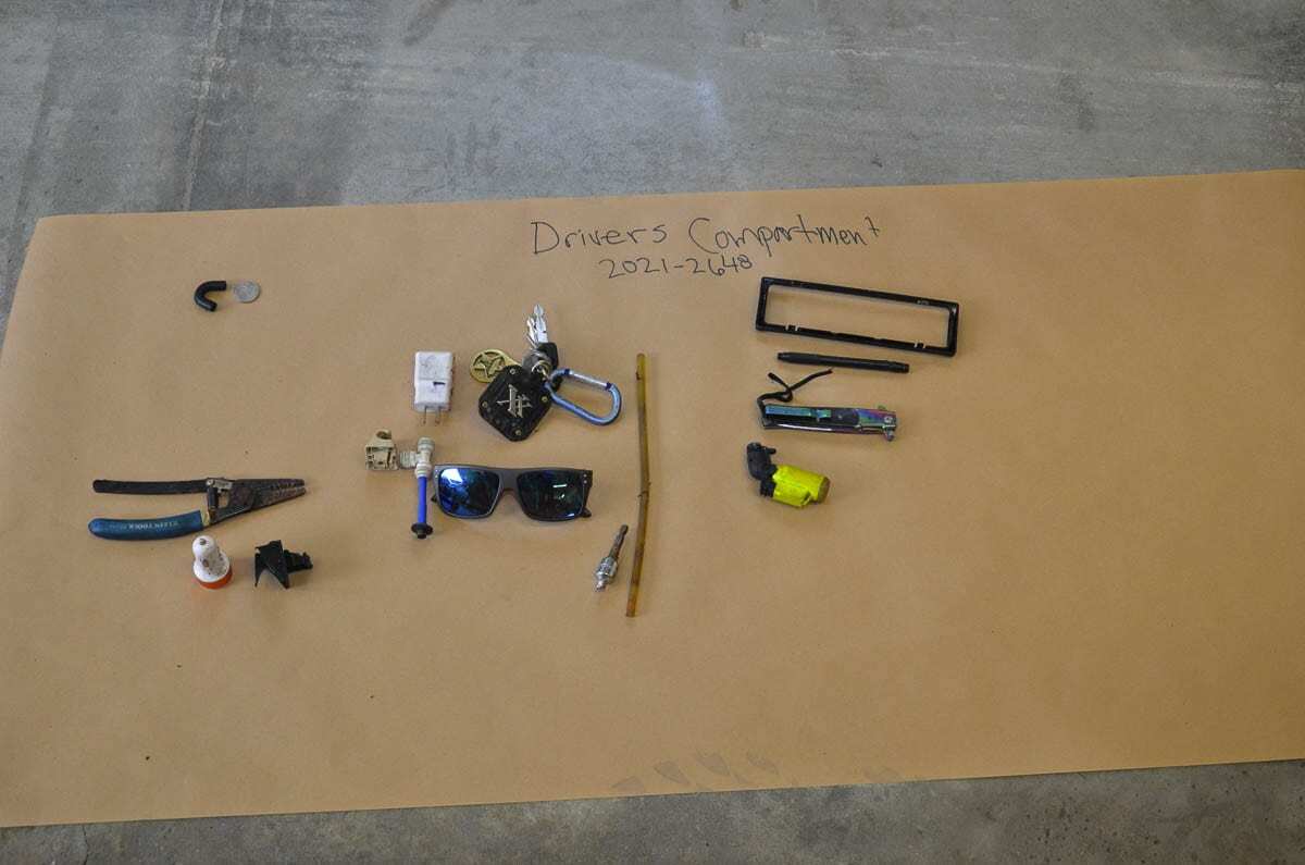 Photo #4 shows the items that were in the driver’s area of the vehicle. Photo courtesy of SW Washington Independent Investigative Response Team