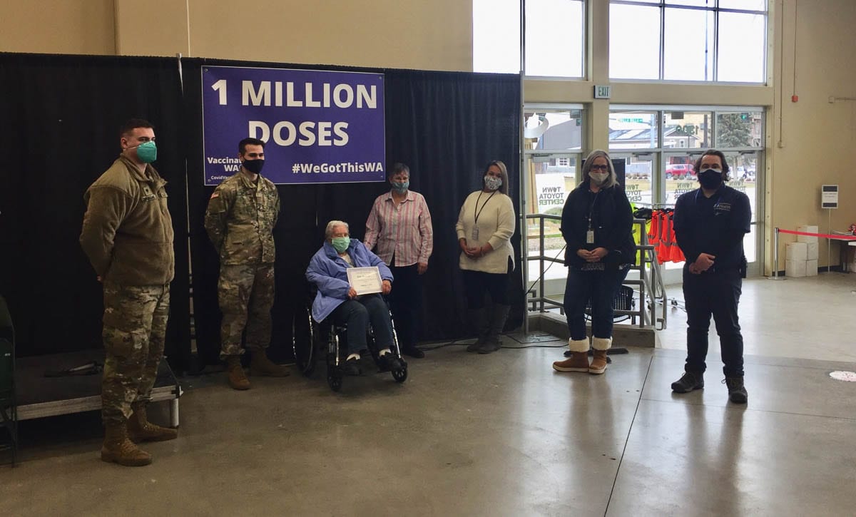 Ruby T., 90, of Wenatchee received the millionth dose of COVID-19 vaccine on Friday. Photo courtesy Washington Dept. of Health