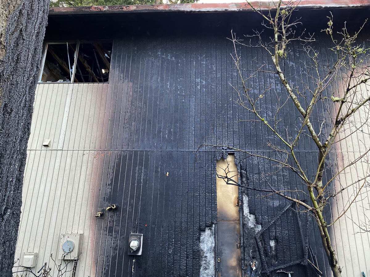 Flames were clearly evident in the second fire, which was called in as crews were mopping up from the first blaze. Photo courtesy of Clark County Fire District 6