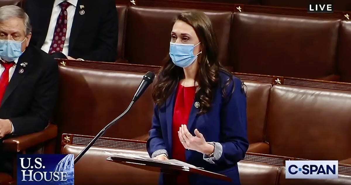 Rep. Jaime Herrera Beutler is seen here delivering a statement in Congress on her reasons for voting to impeach then President Donald Trump for inciting the Jan. 6 riot at the U.S. capitol. Photo courtesy of the office of Jaime Herrera Beutler