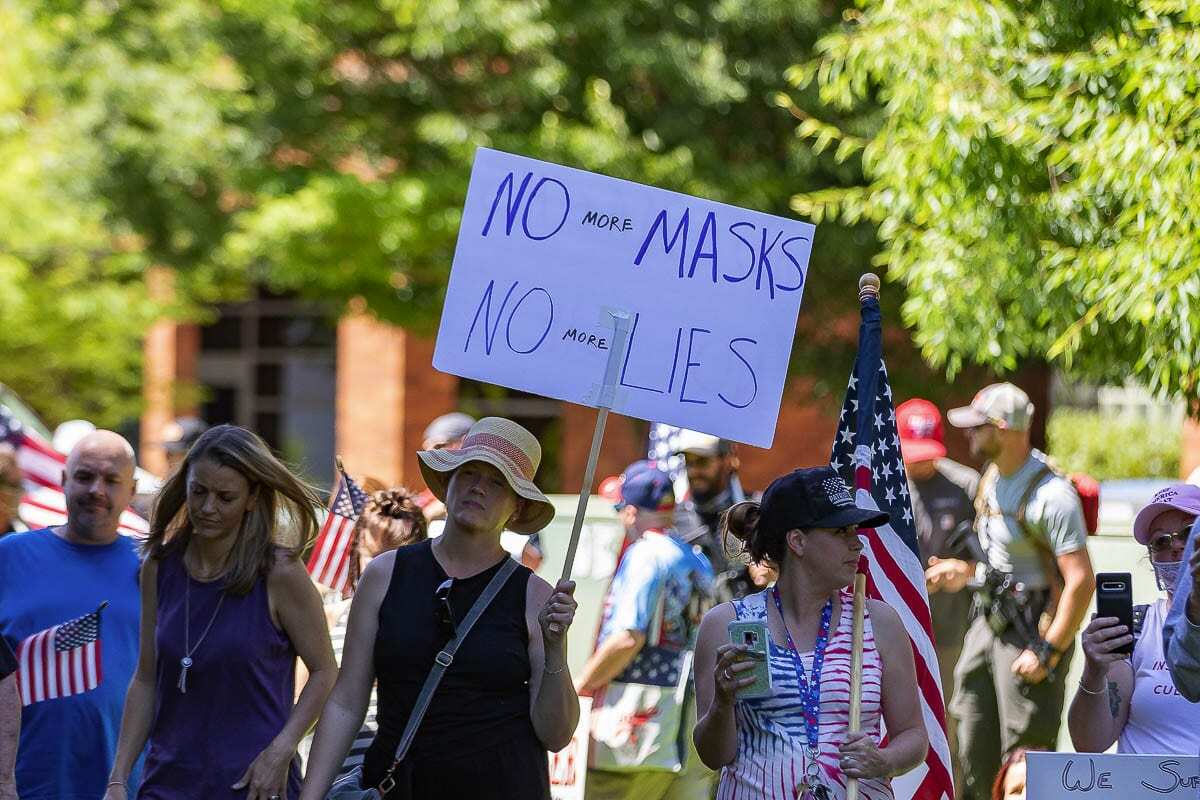 Protests over mask mandates marked the Summer months of the pandemic in Clark County and elsewhere. File photo