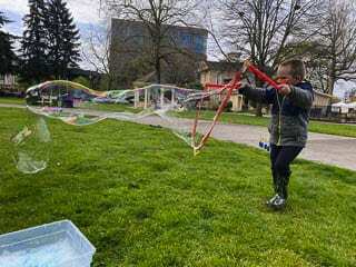 Making big bubbles is one of the many fun activities available at Columbia Play Project outdoor events. The next one is scheduled from 9 a.m. to noon Saturday at Marina Park next to the Port of Camas-Washougal. Photo courtesy of Jeanne Bennett.