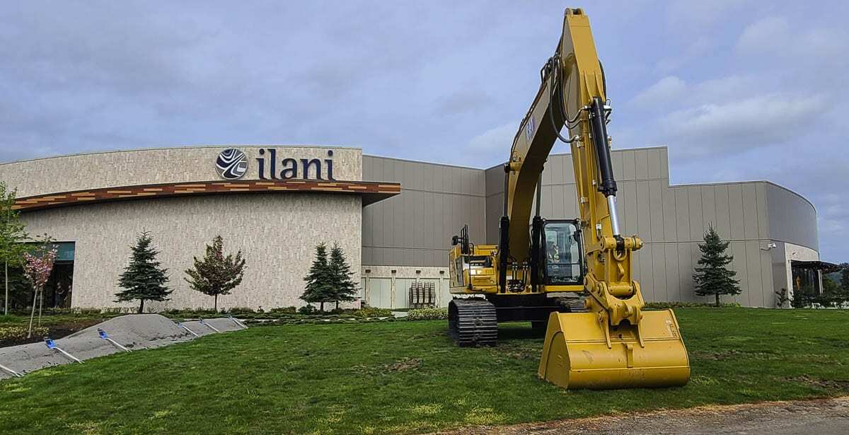 An excavator outside of ilani was later used to help the groundbreaking ceremony for the casino’s new hotel, expected to open in 2023. Photo by Paul Valencia