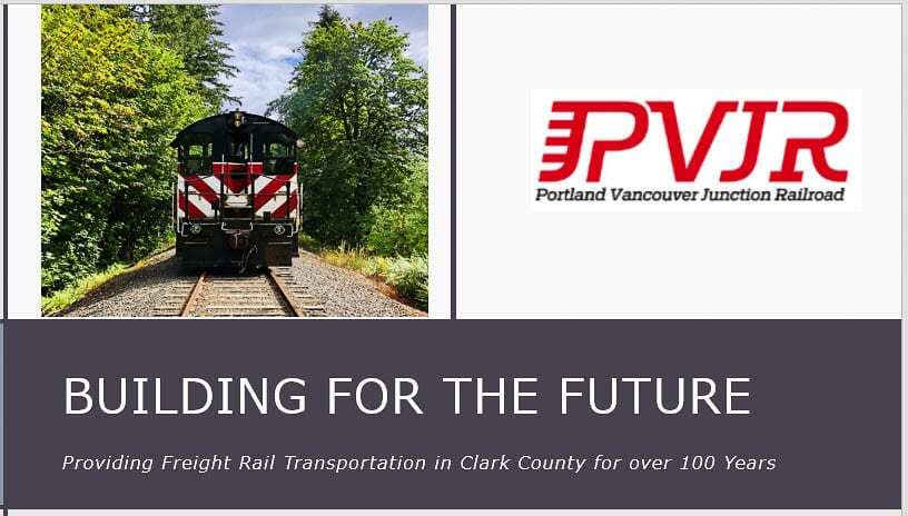 The Portland Vancouver Junction Railroad dates back to the late 1800s, hauling timber from northeast Clark County.. The county owns the rail lines, and PVJR is seeking zoning to allow development along the rail line to create jobs here in the county. Graphic from PVJR