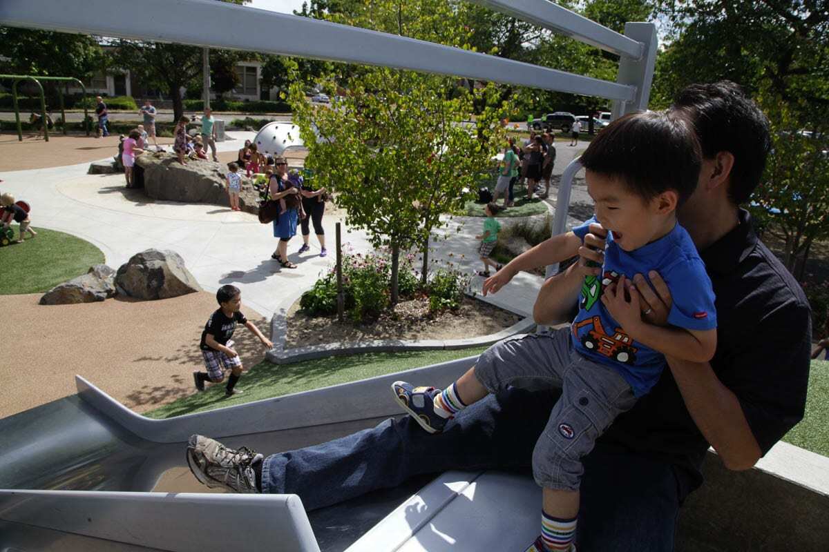 The Harper’s Playground model builds inclusive playgrounds where everyone can play together. Pictured is the playground at Arbor Lodge Park in Portland, Oregon. Photo courtesy of Harper’s Playground. Photo courtesy of city of Vancouver