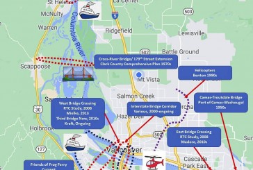 How many ideas have been proposed over the years for multiple crossings of the Columbia River?