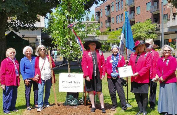 Shown here are (left to right) Pat Barber, Merta Weese, Cathy Zweig, Phyllis Bruning, Sue Mills, Pam Ragan (DAR regent), Susan Hoffman, and Cyndi Weissinger. Photo courtesy of the Ft. Vancouver Chapter of the Sons of The American Revolution